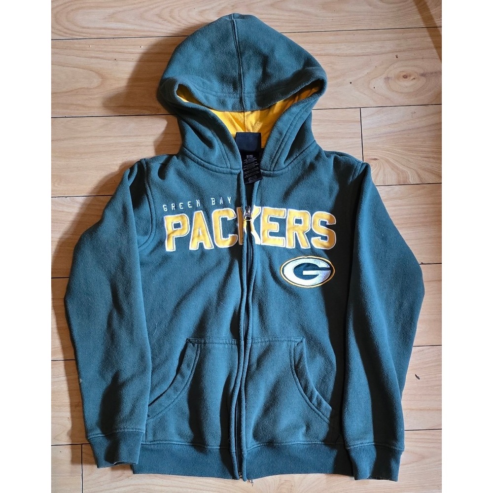 Green Bay Packers Youth Medium Green Zip Up Hoodie Sweatshirt NFL Team Apparel